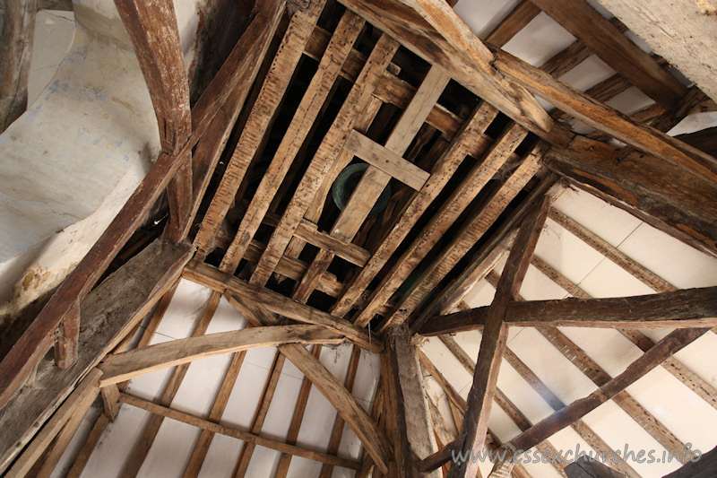 St Mary, Mundon Church – Up inside the belfry, showing the last remaining bell of an original three. This is thought to have been cast by John Langhome c.1400.