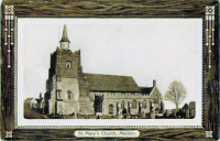 St Mary the Virgin, Maldon Church – Postcard 1: Publisher unknown. Rear shows a shield with the following text: M & R C