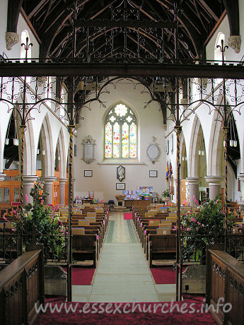St Mary (New Church), Mistley Church – Looking W from the chancel, one can see how light the clerestory really does make this church.