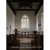 St Mary, Buttsbury Church – Interior 1: This small C14 church consists of a short nave, with two bays. It is wider than it is long. The chancel itself is 18th Century, whilst the East Window is from the 19th Century.