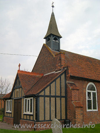 Holy Trinity, North Fambridge Church – The W front was much altered in 1890, with the addition of half-timbering and pebbledash.