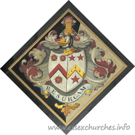 St John, Finchingfield Church – For Thomas Ruggles, of Spains Hall, who married 2nd, 1799, Jane Anne, daughter of John Freeland, of Cobham, Surrey, and died 17 November 1813, aged 68. Details taken from Hatchments in Britain: 6, Edited by Peter Summers