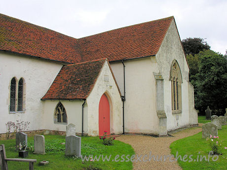 St Lawrence, Bradfield Church – The exterior of the S transept. To the left can be seen the renewed paired-lancet windows, indicating that the nave is C13.