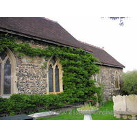 St James, West Tilbury Church – Exterior 5: The S side of the church. Nigel, the new owner of St James', told me that this plant covering the wall is wisteria. It must look lovely with it's cascading lilac blooms.