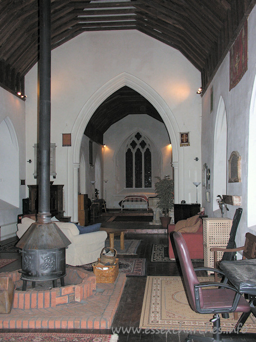 St James, West Tilbury Church – Looking East towards the chancel. It was dark outside, hence the lack of stained glass illumination!