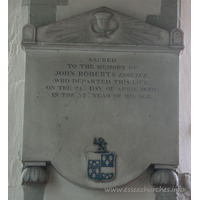 St Nicholas, Great Wakering Church – Monument 1: Sacred to the memory of John Roberts Esquire, who departed this life on the 24th day of April 1820, in the 52nd year of his age.