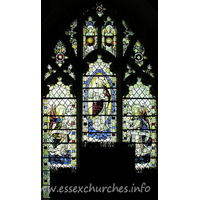 St Mary the Virgin, Great Bardfield Church – Stained Glass 1: Partially obscured - this is the E window. Our Lord In Glory by Mr E Bodley, R.A. - late C19