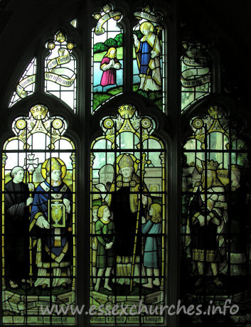 St Mary the Virgin, Great Bardfield Church – A rather dark window to photograph. This window represents the introduction of Christianity into England from Italy. In memory of Lionel Lampet, vicar of this parish 1867-1921.