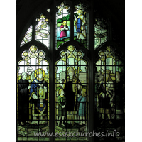 St Mary the Virgin, Great Bardfield Church – Stained Glass 3: A rather dark window to photograph. This window represents the introduction of Christianity into England from Italy. In memory of Lionel Lampet, vicar of this parish 1867-1921.