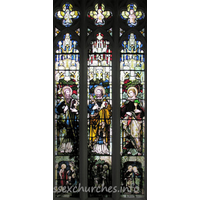 St Mary the Virgin, Great Bardfield Church – Stained Glass 4: The E window of the S chapel. The Three Apostles St James, St Peter and St John.