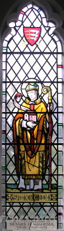 St Mary the Virgin, Great Bardfield Church – Chancel N wall - representing St Cedd. In memory of Revd Richard Masheder, vicar 1947-1974.