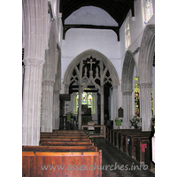 St Mary the Virgin, Great Bardfield Church – Interior 1: Looking E inside the church, the chief treasure can clearly be seen.
