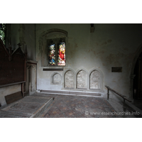St John the Baptist, Mucking Church – Interior 7: The sedilia and piscina - very close to the current floor level, indicating that the chancel floor was at some time raised.
