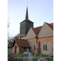 St Laurence & All Saints, Eastwood Church – Exterior 2: Tower - added early 13th century - upper part replaced by timber bell turret pre-1770. Brick South porch - 16th century, housing original 13th century south door.