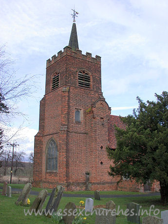 St Michael, Theydon Mount Church – The W tower has diagonal buttresses and battlements, and low spire. The W window has intersected tracery. The tower has a Dutch style staircase.