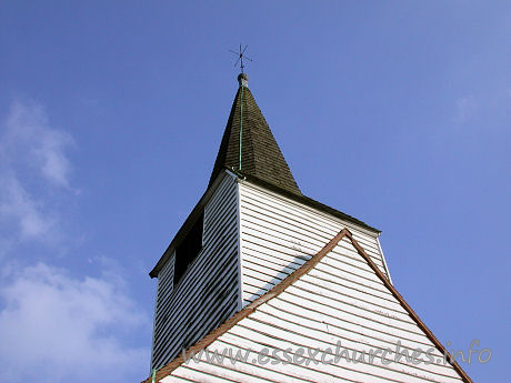 St Mary, Ramsden Bellhouse Church – The belfry and hipped spire.