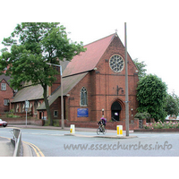 All Saints, Southend-on-Sea Church – Exterior 3: All Saints was begun in 1889, to the designs of Brooks (GR). However, the two W bays, and hence the W frontage seen here, were not completed until 1934.