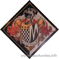 St Margaret of Antioch, Margaretting Church – Hatchment 1: For Richard Benyon, M.P., who married in 1767, Hannah, eldest daughter of Sir Edward Hulse, Bt. of Breatmore House, and died 22nd August 1796, aged 50. She died 27th April 1828. Details taken from Hatchments in Britain: 6, Edited by Peter Summers