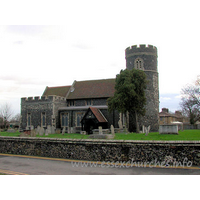 St Nicholas, South Ockendon Church – Exterior 4: The two most striking features of this church are surely: the round tower - one of only six in Essex the cladding of 1866, in East Anglian black knapped flint.