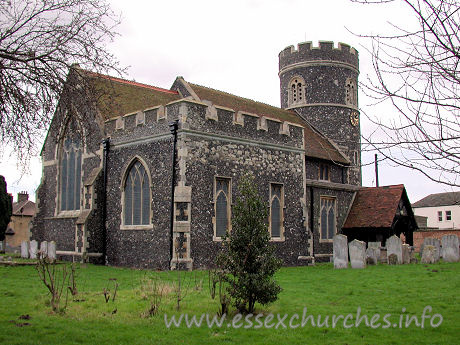 St Nicholas, South Ockendon Church – The perpendicular N chancel chapel is C13, as is the round tower.