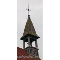 Dedication Unknown, Mashbury Church – Exterior 5: Described by Pevsner as a 'tiny C19 bell lantern'. The previous bell turret, which housed three bells, was destroyed during C19 by a fire caused by lightning. The wooden framework that supported the previous turret survived intact.
