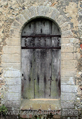 Dedication Unknown, Mashbury Church – This N door is rather plain, apart from the C12 ironwork.