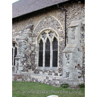 St Catherine, East Tilbury Church – Exterior 2: A closer view of the blocked S arcade, now pierced with a decorated window.