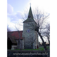 St Mary, Stifford Church – Exterior 4: The C13 West tower has angle buttresses with a hipped spire.