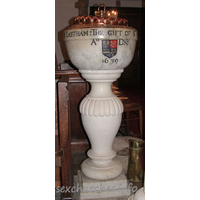 St Mary Magdalene, East Ham Church – Miscellaneous 3: This font consists of a bowl given by Sir Richard Heigham in 1639, and a later pedestal.