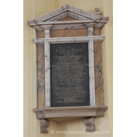 St Peter Ad Vincula, Coggeshall Church – Monument 5: Memoria Sacrum === GULIELMI FULLER === Hujus parochia === Generosi, Cujus animi probitas, Morumq: Integritas, In Deum Pietas, Erga Socios Equitas. === Omnibus qui Illum reapse norint, Clarissime Effulserunt. Has Virtutes fervidas (quo dipse maluisset) Non flammam sed lucem. Eficientes nos visuros Credite posteri. Morti cessit die May 15th Anno Domini 1748 Etatis 68. === Hoc Marmor nitidum Tam charo capiti Grates persolvens dignas HENRICUS FULLER, Filius ejus superstes, Humillime Dat. Dicat. Dedicat.