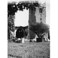 St Peter Ad Vincula, Coggeshall Church – Postcard 6: One of a series of 8 photos bought on eBay. Photographer unknown. "The Belfry Tower" - dated September 1940. On 16th September 1940, the church was bombed. The nave roof was destroyed, which pulled down some of the N wall and arcading with it. Part of the tower was also seriously damaged.