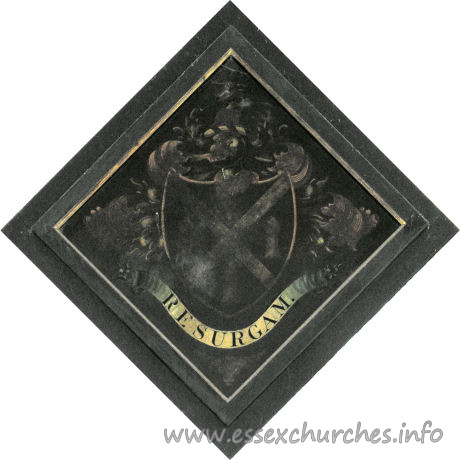 St Mary, Lawford Church – Probably for Thomas William Nunn, died 16 May 1888, aged 56. Details taken from Hatchments in Britain: 6, Edited by Peter Summers
