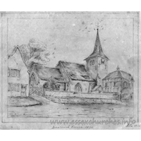 St Thomas Chapel, Brentwood Church – Postcard 2: Image from 1842, showing Brentwood St Thomas in 1834. By AML.