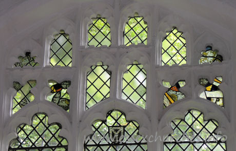 St Mary the Virgin, Henham Church – Fragments of medieval glass in the E window.