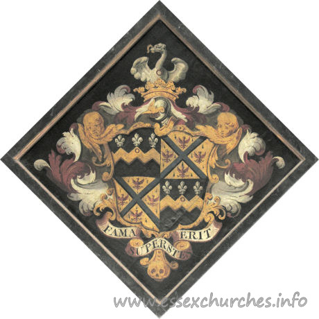 St Mary the Virgin, Henham Church – For Samuel Feake, of Durrington, who died, unmarried, 30 October 1774. Details taken from Hatchments in Britain: 6, Edited by Peter Summers