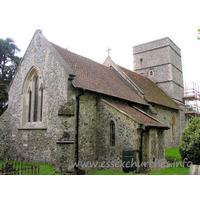 St Mary the Virgin, Strethall Church – Exterior 2: Circling the church's grounds, anti-clockwise, I suddenly came across a van with two workmen in it. I has also, at the same time, stumbled upon the entrance to the churchyard, and also noticed that the tower appeared to be undergoing restoration.