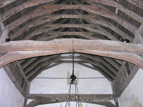 St Mary the Virgin, Strethall Church – Present nave roof is most likely early C15, and is trussed with cambered tie-beams and arch-braces.