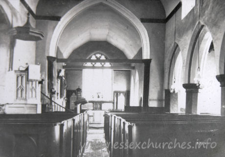 St Andrew, Helion Bumpstead Church – Taken from a picture in the church. At this point, the box pews were still intact. It is rather different to the existing view, shown as Interior Image 1.