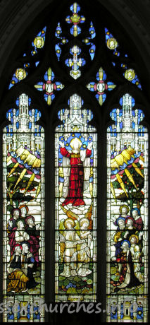 St Nicholas, Elmdon Church – The Ascension of Christ, by Clayton and Bell, 1911. This window is a memorial to Robert Fiske Wilkes (vicar 1842-1862) and his wife.