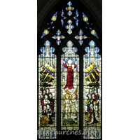 St Nicholas, Elmdon Church – Stained Glass 1: The Ascension of Christ, by Clayton and Bell, 1911. This window is a memorial to Robert Fiske Wilkes (vicar 1842-1862) and his wife.