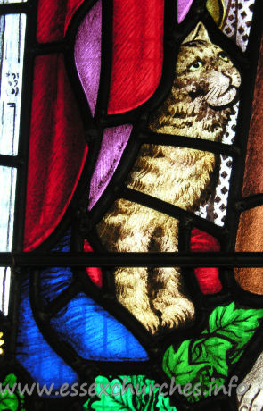 All Saints, Nazeing Church – Detail from Peter Cormack glass, showing a cat.
