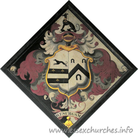 All Saints, Nazeing Church – For Sir Ralph Palmer, sixth and youngest son of William and Mary Palmer of Nazeing. He married Margaret Eliza, eldest daughter of Maj.-Gen. Fearon, C.B. and died 25 Jan 1838, aged 54. She died 15 Mar 1867. Details taken from Hatchments in Britain: 6, Edited by Peter Summers