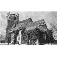 St Andrew, Langenhoe Church – Postcard 1: Langenhoe church, seen here shortly after the earthquake of 1884. See the Wikipedia link under Church Details for more information.