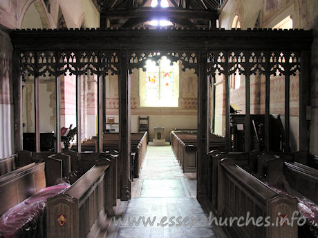 St Michael & All Angels, Copford Church – Looking W from the chancel, with the screen clearly shown.