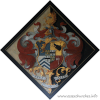 St Mary the Virgin, Layer Marney Church – Hatchment 1: For Frances, daughter of Sir Caesar Child, of Woodford, who married Nicholas Corsellis, of Lincolns Inn and died. He died 1761. Details taken from Hatchments in Britain: 6, Edited by Peter Summers