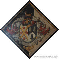 St John the Evangelist, Little Leighs Church – Hatchment 2: For James Wellstead of West Ham, Essex, who married 1814, Louisa Porter, of Great Waltham, and died 2nd February 1843, aged 49. Details taken from Hatchments in Britain: 6, Edited by Peter Summers