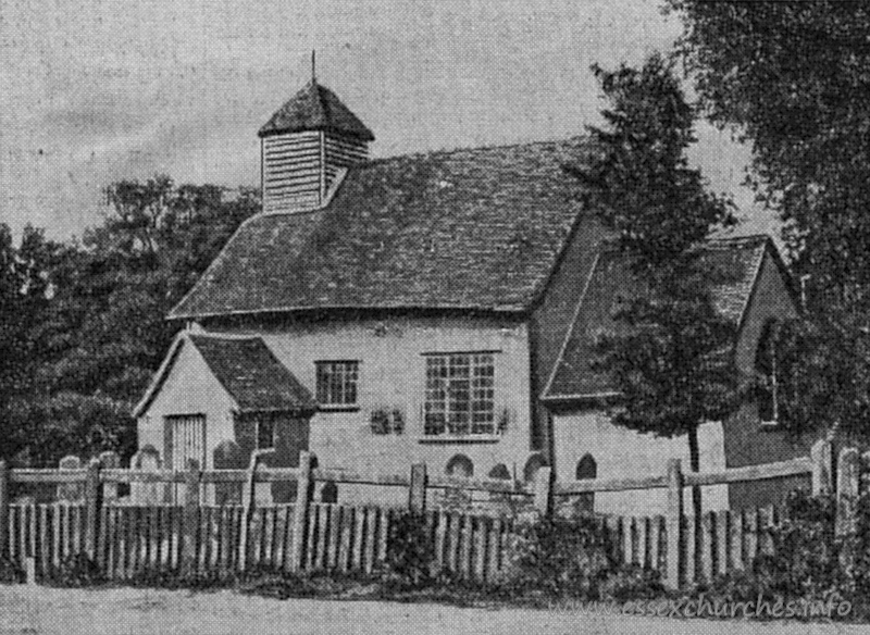 St Nicholas, Hazeleigh Church – From a newspaper clipping dated 26th August 1922 - sourced from Essex Records Office. The picturesque lath and plaster church near Maldon, Essex, which is to be demolished. It was closed for general use many years ago, and has not been opened since 1906.