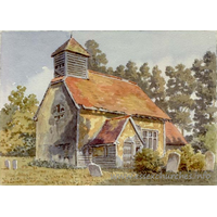 St Nicholas, Hazeleigh Church – Postcard 4: A watercolour painting of St Nicholas, Hazeleigh, by Alfred Bennett Bamford (1857-1939) - now out of copyright.
