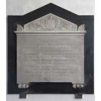 St Mary & All Saints, Lambourne Church – Monument 6: Sacred to the memory of the Revd Robert Tooke A.M. Late rector of this parish, whose remains are deposited in a vault in the chancel of this church; he died unmarried October 28th 1776, aged 62 years leaving as his sole heiress his sister Susanna, widow of Peter Calvert Esqr of Much Hadham, Hertfordshire.
