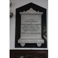 St Mary & All Saints, Lambourne Church – Monument 17: To the sacred memory of Robert Percival Lockwood, born 9th August 1851, died 28th February 1929, the beloved husband of Chinty Lockwood. "Blessed are the peacemakers".